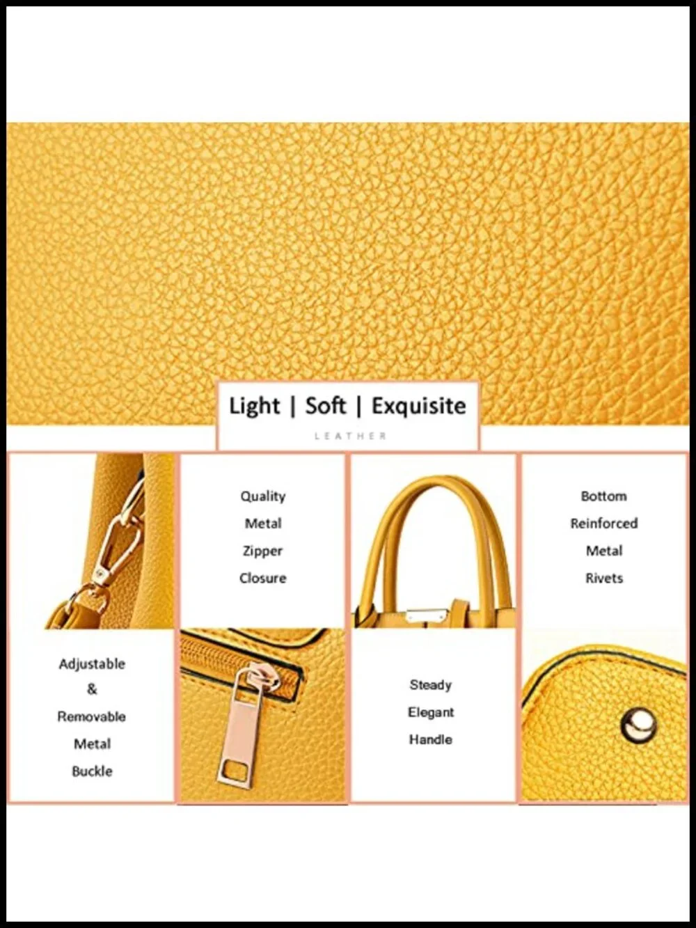 Synthetic Leather Satchel Crossbody Tote Shoulder Bag with Gold Tone Hardware